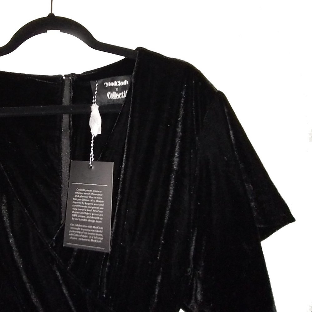 Modcloth x Collectif Keiko Short Sleeve Black Velvet Maxi Wrap Dress - Size XXS
